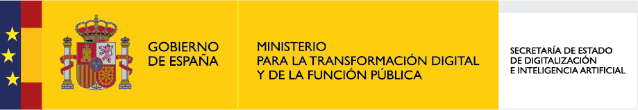 Logotipo del Gobierno de España, Ministerio para la Transformación Digital y de la Función Pública, con énfasis en la Secretaría de Estado de Digitalización e Inteligencia Artificial.