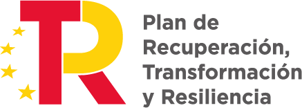 Logotipo del Plan de Recuperación, Transformación y Resiliencia, que incluye las letras "R" y "T" en colores rojo y amarillo, junto a estrellas que representan la Unión Europea.