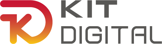 Logo de Kit Digital, un programa que impulsa la transformación digital de las empresas en España, con un diseño moderno en tonos rojos y naranjas.